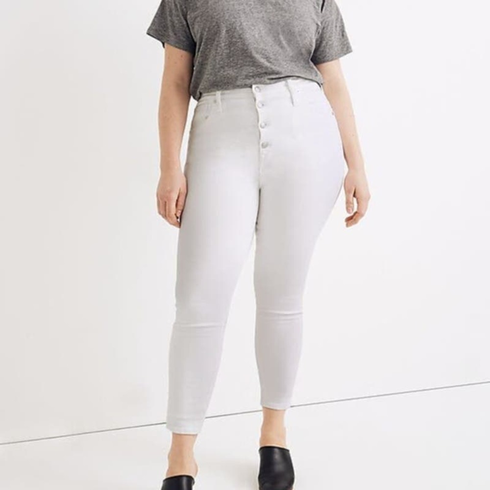 Madewell Women's 10" High Rise Button Fly Front Skinny Crop Jeans Size 32 White
